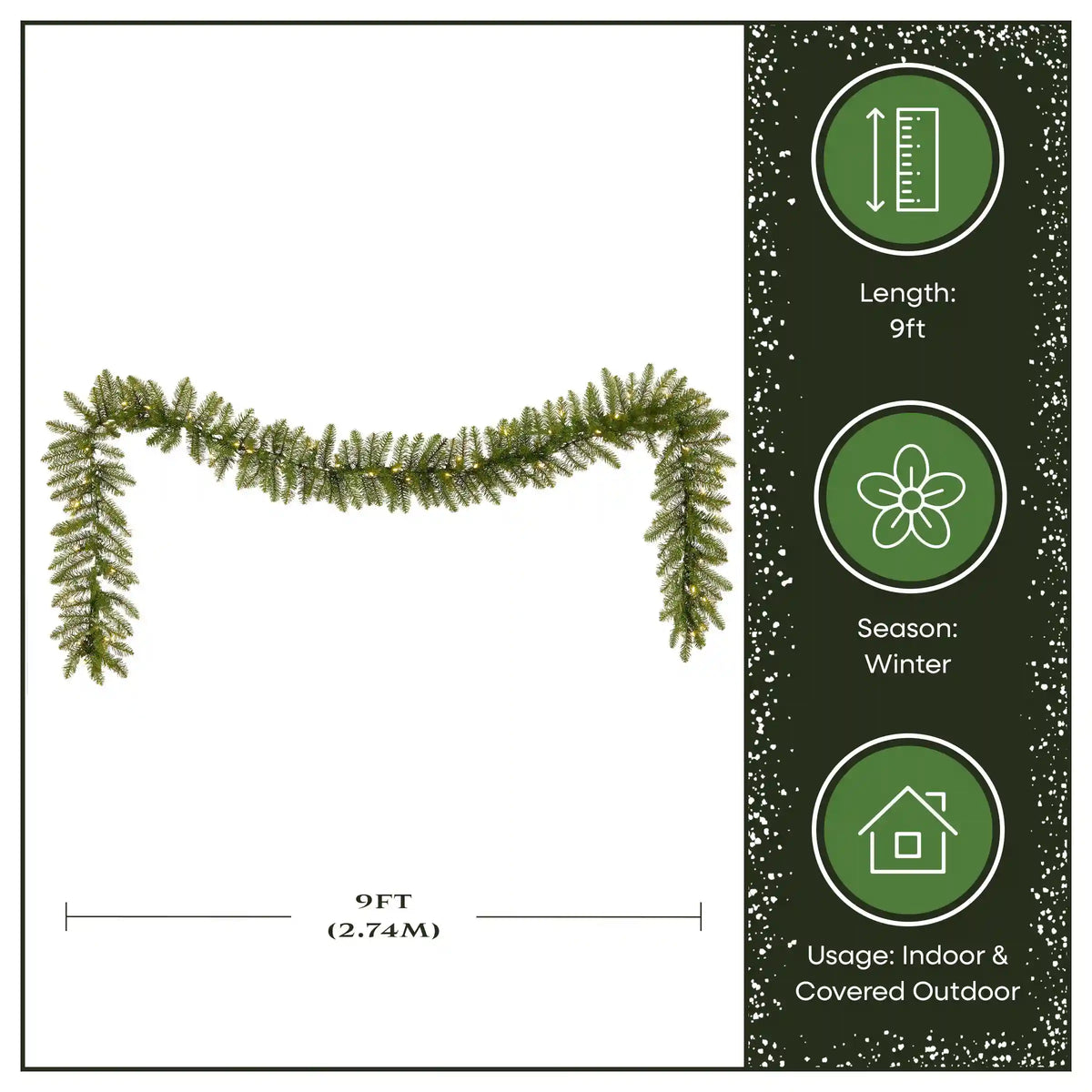 9 ft. Pre-Lit Northvale Fir Garland with Warm White LED Lights, Plug-in