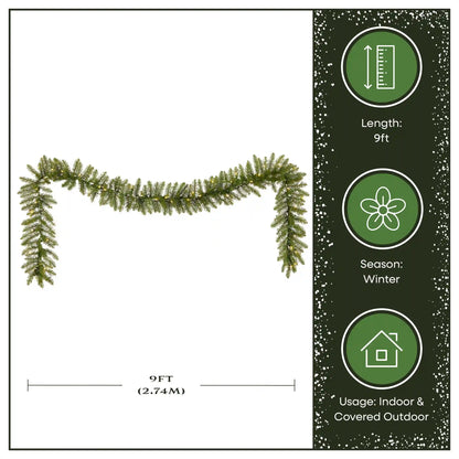 9 ft. Pre-Lit Northvale Fir Garland with Warm White LED Lights, Plug-in