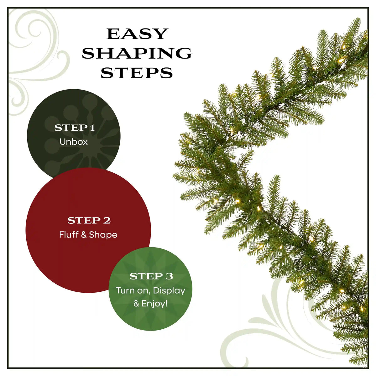 9 ft. Pre-Lit Northvale Fir Garland with Warm White LED Lights, Plug-in