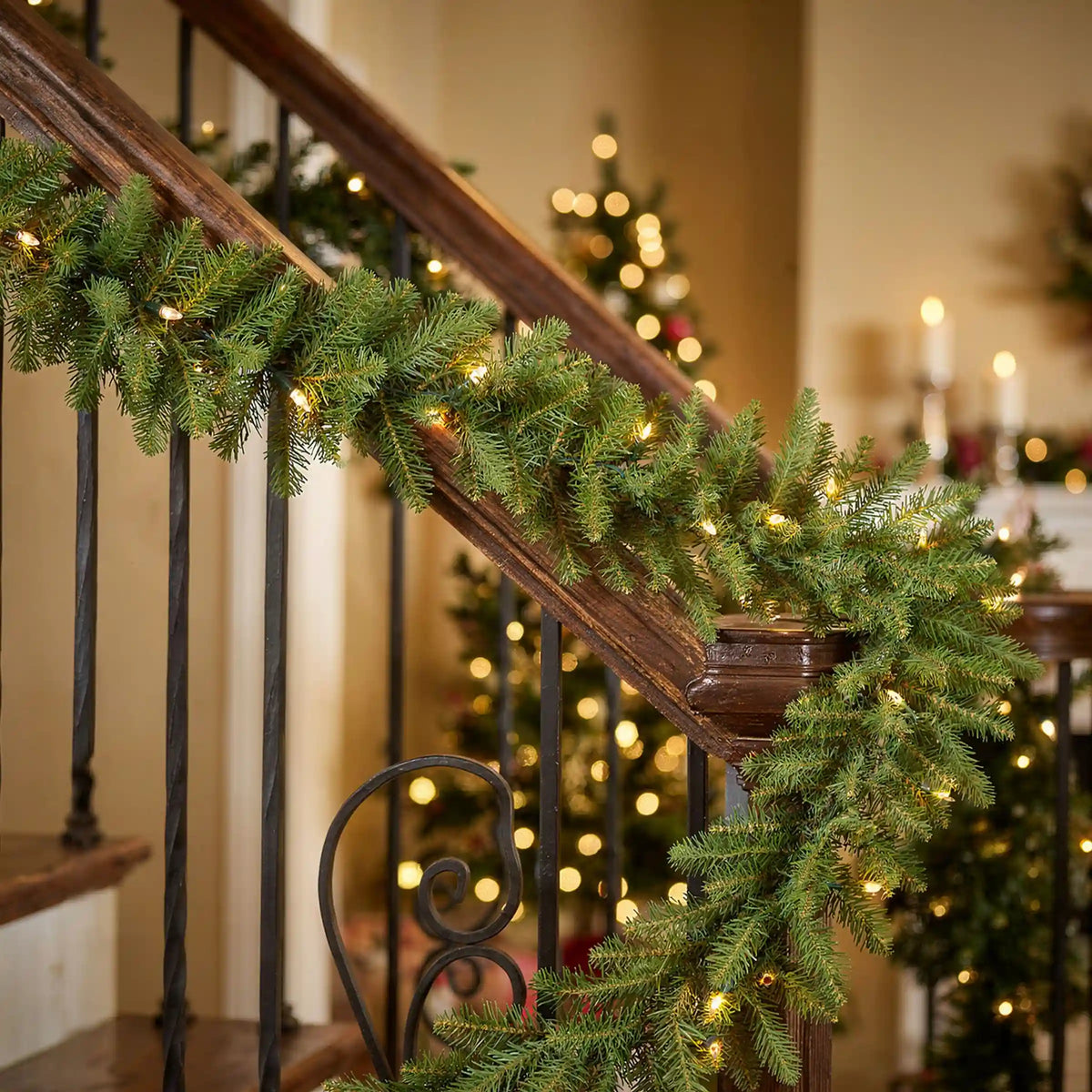 9 ft. Pre-Lit Northvale Fir Garland with Warm White LED Lights, Plug-in