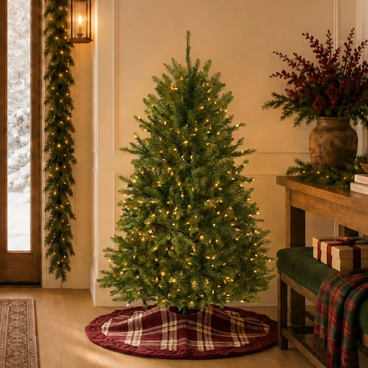 4.5 ft. Pre-Lit Dunhill Fir Hinged Tree with Clear Lights, Plug-In