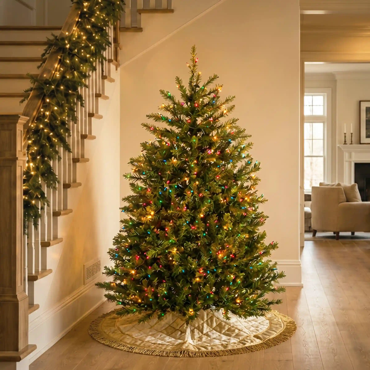 4.5 ft. Pre-Lit Dunhill Fir Hinged Tree with Multicolor Lights, Plug-In