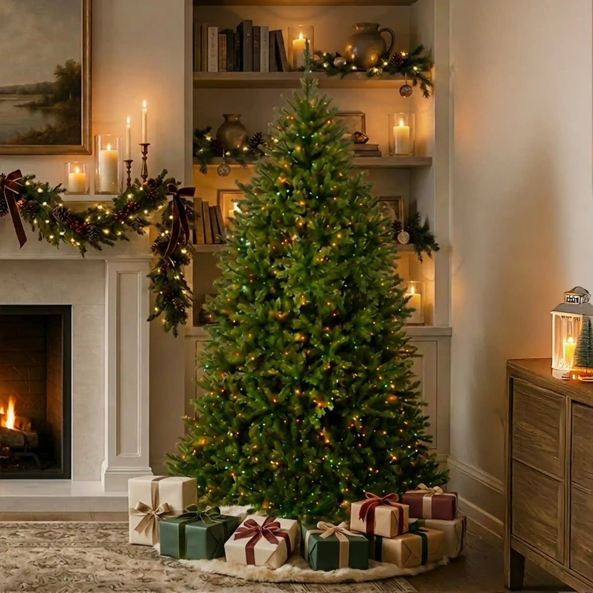 6.5 ft. Pre-Lit Dunhill Fir Hinged Tree with Multicolor Lights, Plug-In