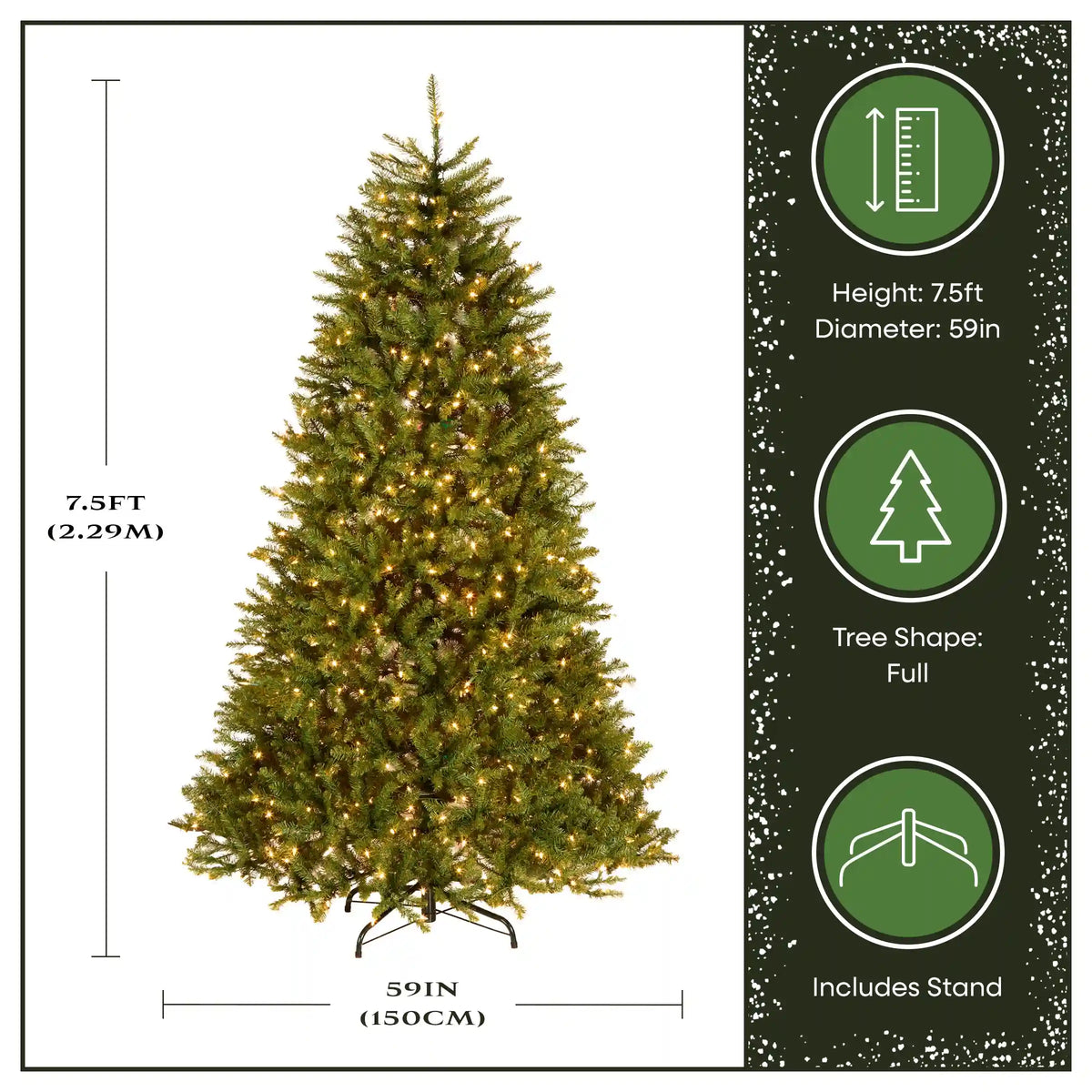 7.5 ft. Pre-Lit Dunhill Fir Hinged Tree with Clear Lights, Plug-In
