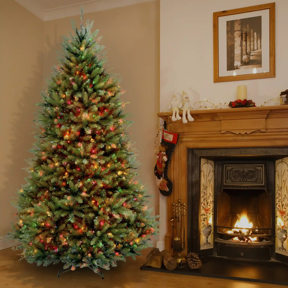 7.5 ft. Pre-Lit Dunhill Fir Tree with Multicolor Lights, Plug-In
