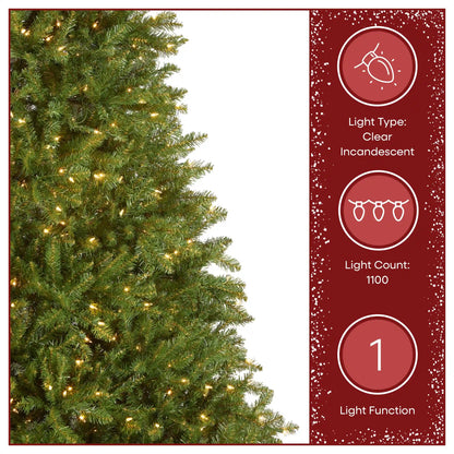 9 ft. Pre-Lit Dunhill Fir Hinged Tree with 1100 Clear Lights