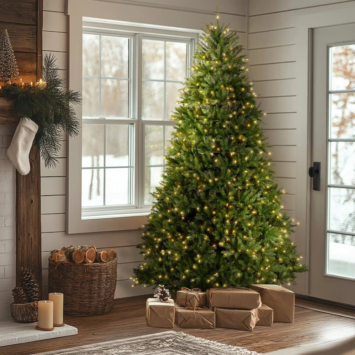9 ft. Pre-Lit Dunhill Fir Hinged Tree with 900 Clear Lights
