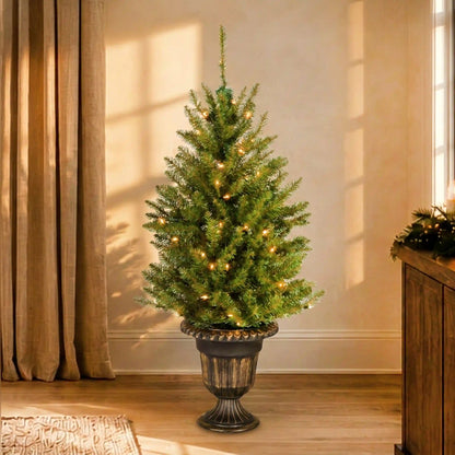 4 ft. Pre-Lit Dunhill Fir Entrance Tree  in Dark Bronze Pot with Clear Lights, Plug-In