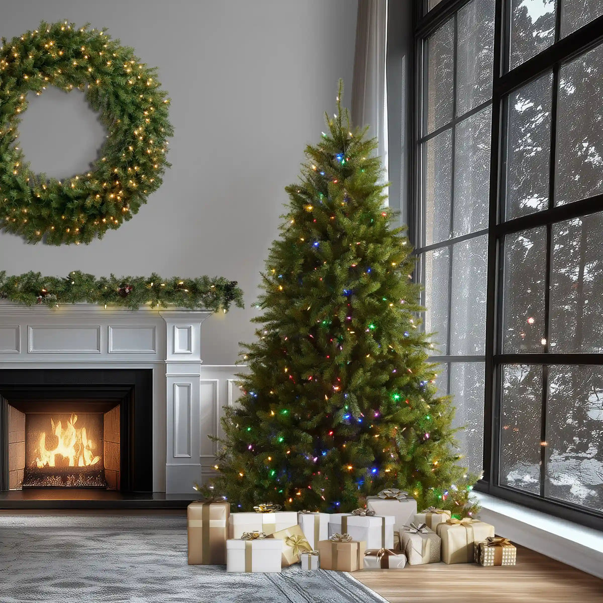 9 ft. Pre-Lit Dunhill Fir Tree with PowerConnect  Dual Color LED Lights, Plug-In