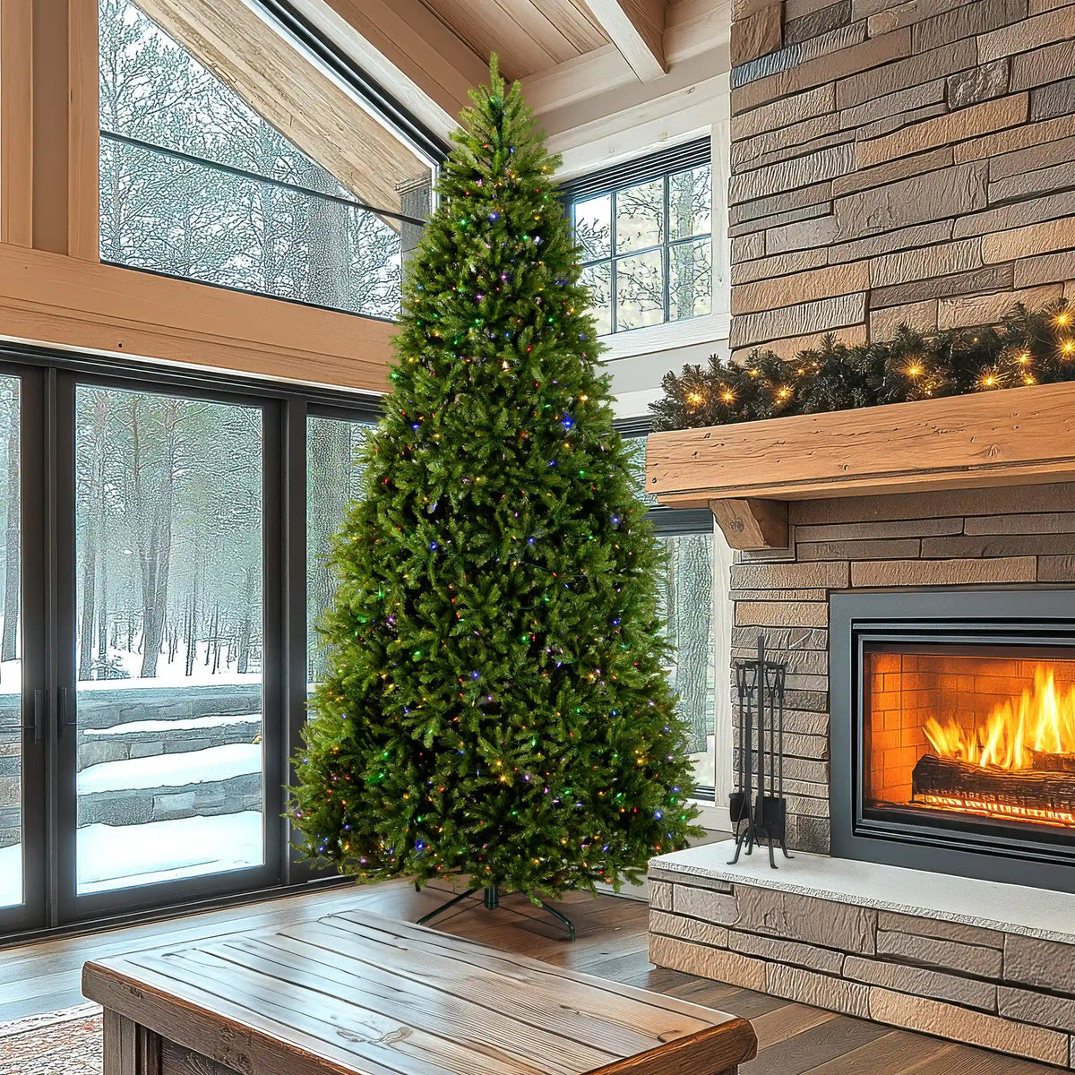 12 ft. Pre-Lit Dunhill Fir Tree with PowerConnect Dual Color LED Lights, Plug-In