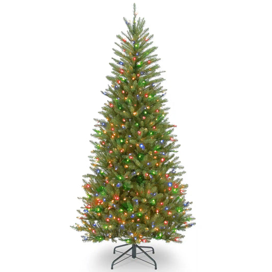 6.5 ft. Pre-Lit Dunhill Fir Slim Hinged Tree with Multicolor Lights, Plug-In