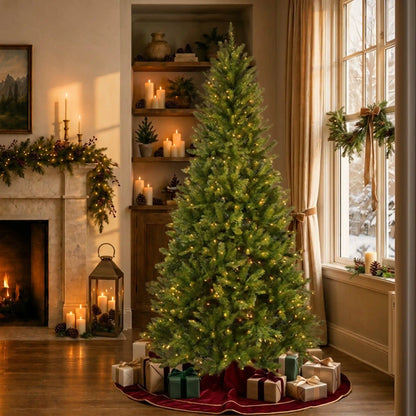 7.5 ft. Pre-Lit Dunhill Fir Slim Hinged Tree with 600 Clear Lights, Plug-In