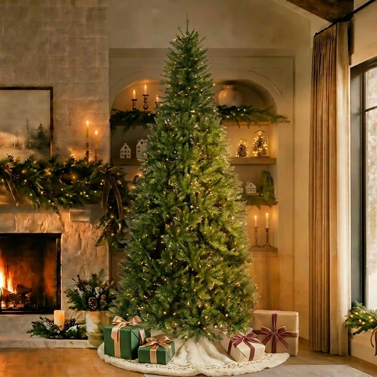 9 ft. Pre-Lit Dunhill Fir Slim Hinged Tree with Clear Lights, Plug-In