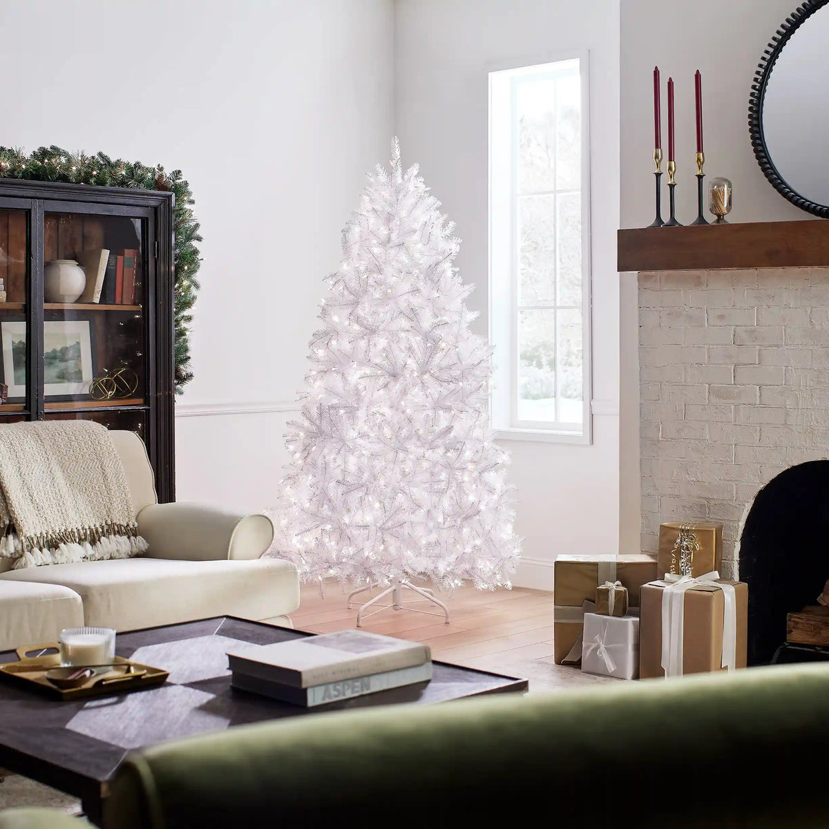 6.5 ft. Pre-Lit Dunhill Fir White Tree with Clear Lights, Plug-In