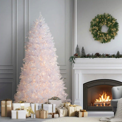 6.5 ft. Pre-Lit Dunhill Fir White Tree with Clear Lights, Plug-In