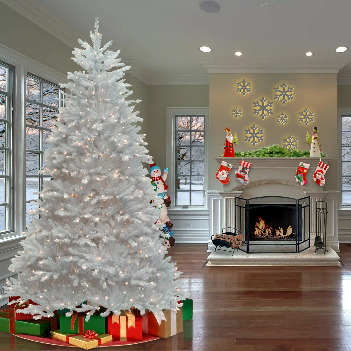 7 ft. Pre-Lit Dunhill Fir White Tree with Clear Lights, Plug-In