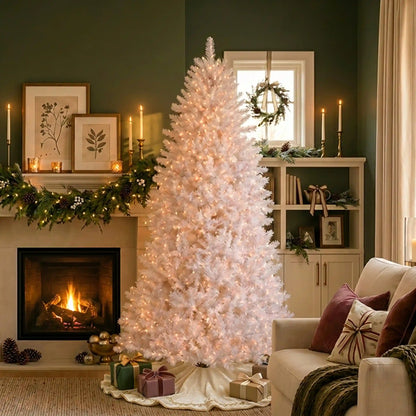 7.5 ft. Pre-Lit Dunhill Fir White Hinged Tree with Clear Lights, Plug-In