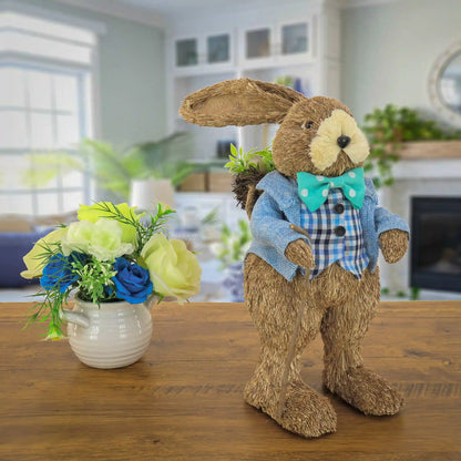 10 in. Male Bunny in Blue Coat Table Decoration