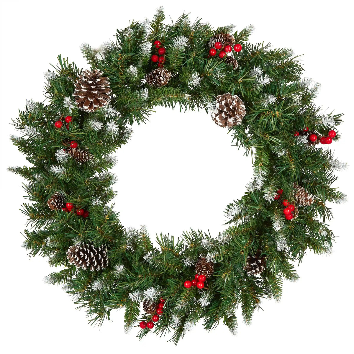24 in. Pre-Lit Frosted Berry Wreath with Clear Lights, Plug-In