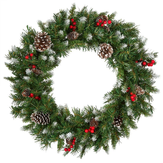 24 in. Pre-Lit Frosted Berry Wreath with Clear Lights, Plug-In