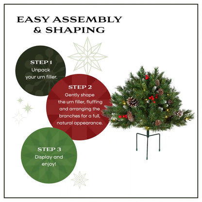 18 in. Pre-Lit Frosted Berry Urn Filler with Warm White LED Lights