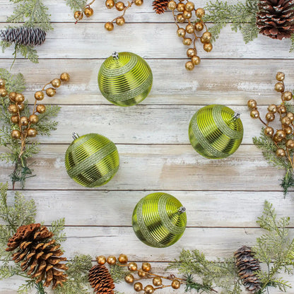 4-Piece Shatterproof Swirling Lime Green Ornaments