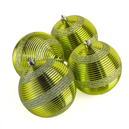 4-Piece Shatterproof Swirling Lime Green Ornaments