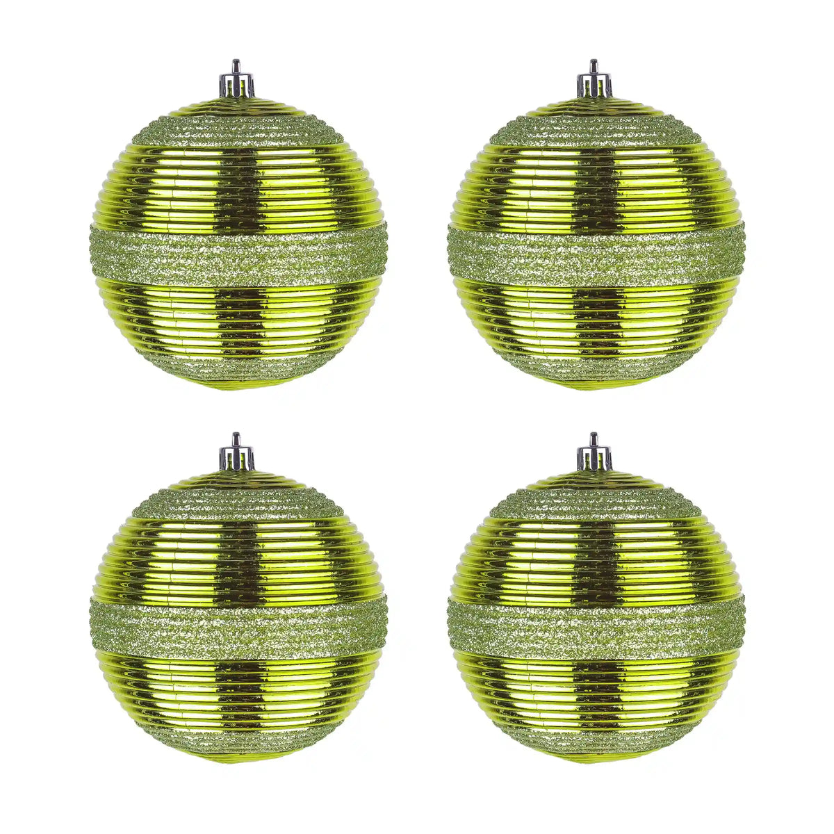 4-Piece Shatterproof Swirling Lime Green Ornaments