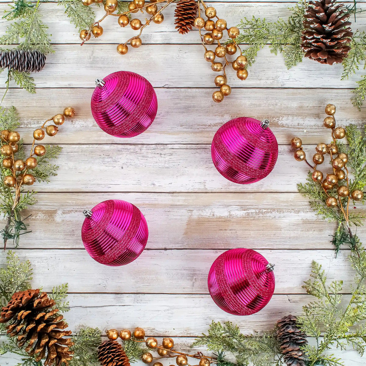 4-Piece Shatterproof Swirling Pink Ornaments