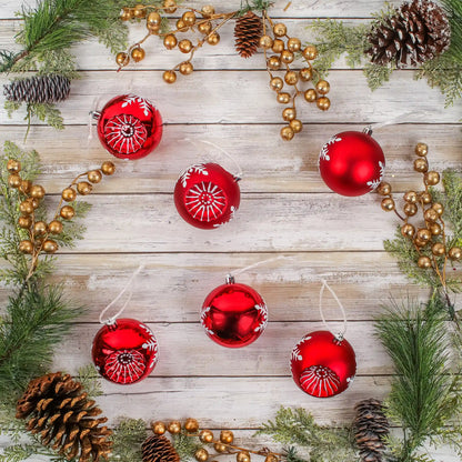 6-Piece Shatterproof Snowflake Red Ornaments