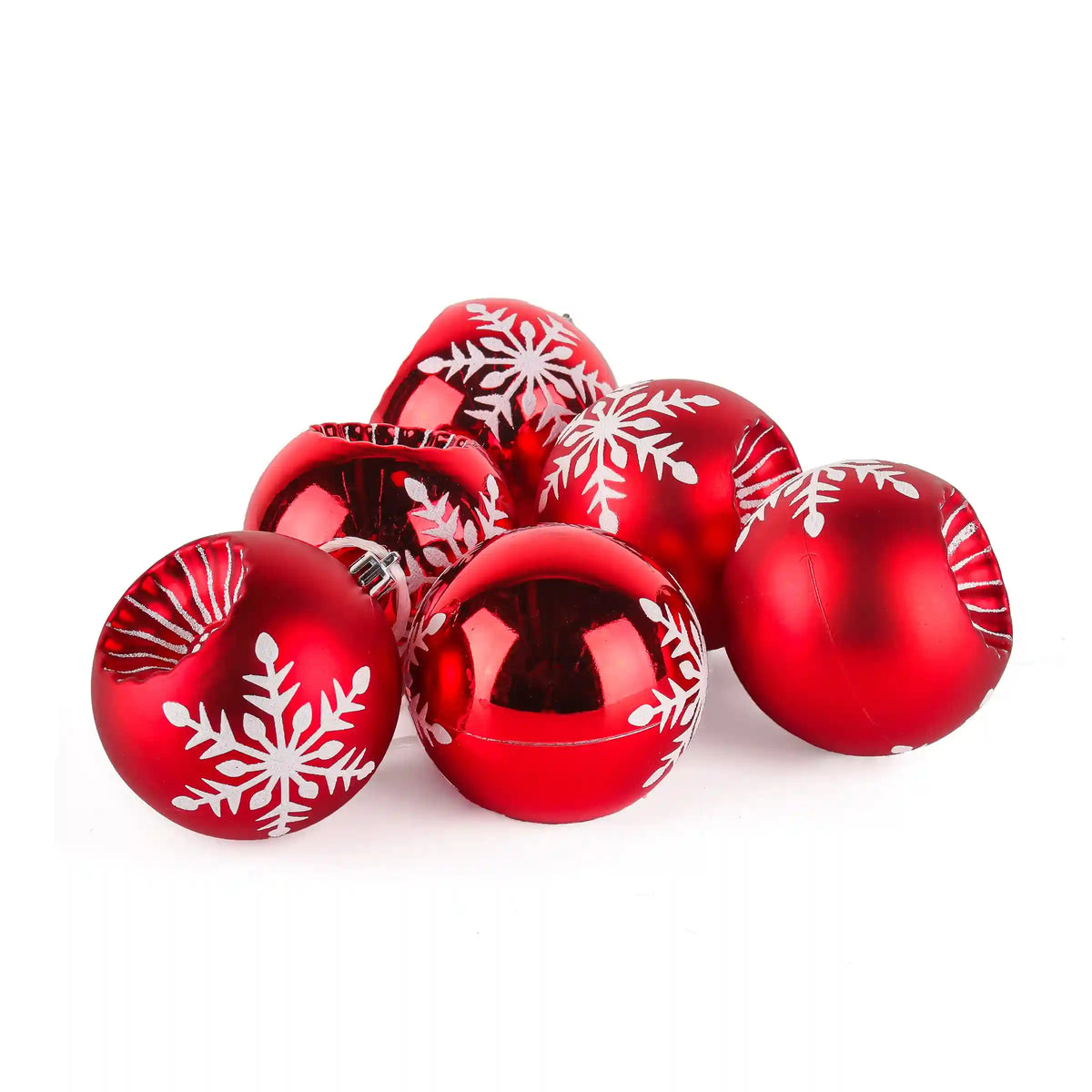 6-Piece Shatterproof Snowflake Red Ornaments