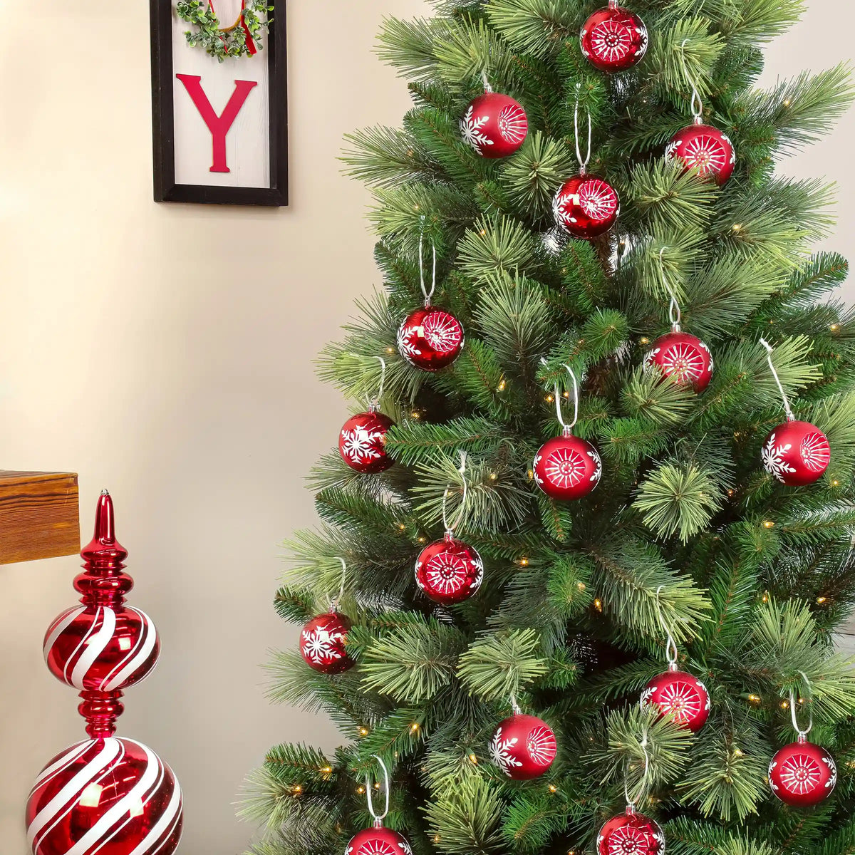 6-Piece Shatterproof Snowflake Red Ornaments