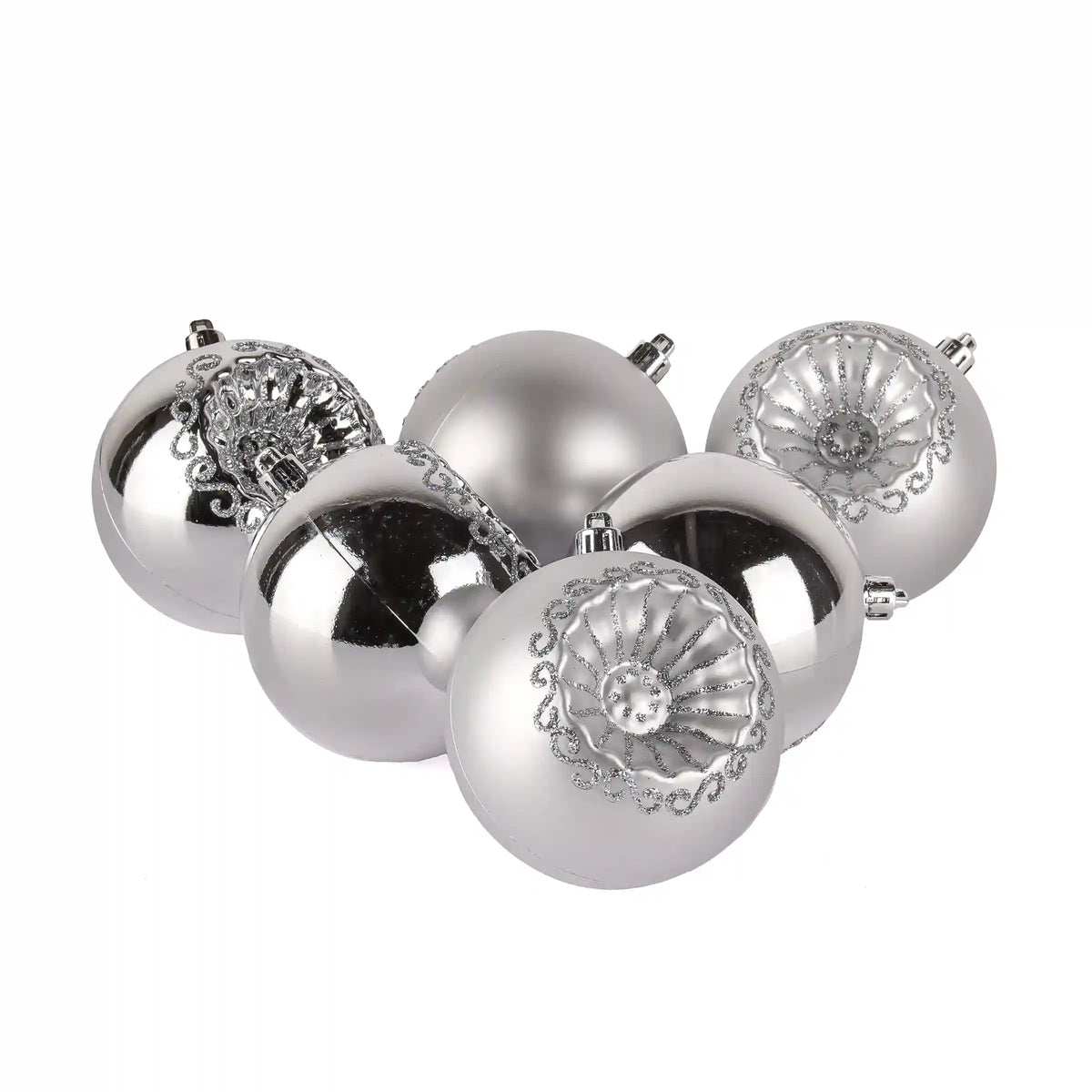 6-Piece Shatterproof Glittering Silver Ornaments