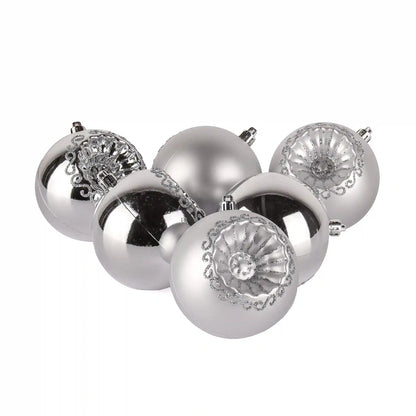 6-Piece Shatterproof Glittering Silver Ornaments