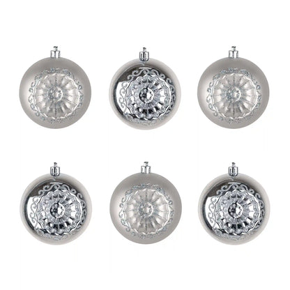 6-Piece Shatterproof Glittering Silver Ornaments