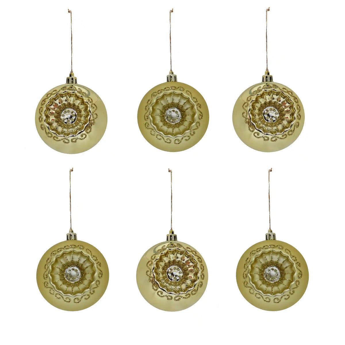 6-Piece Shatterproof Glittering Gold Ornaments