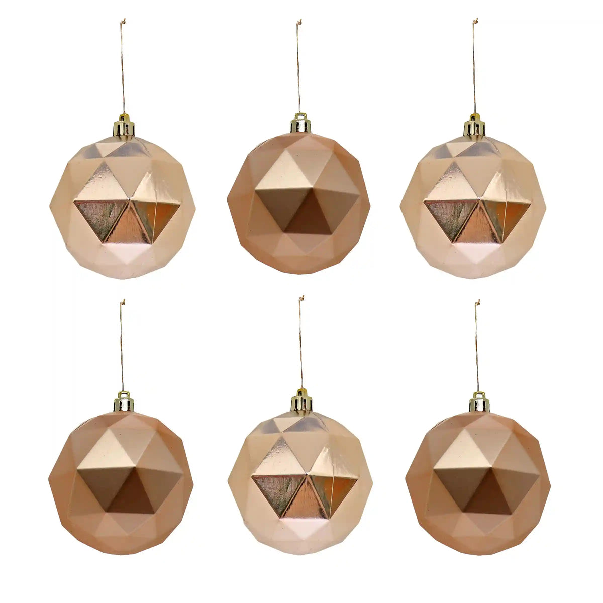 6-Piece Shatterproof Geometric Silver Ornaments