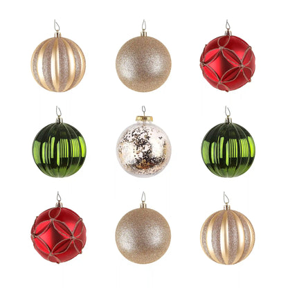 13 in. Gold Xmas Ball Decor Set
