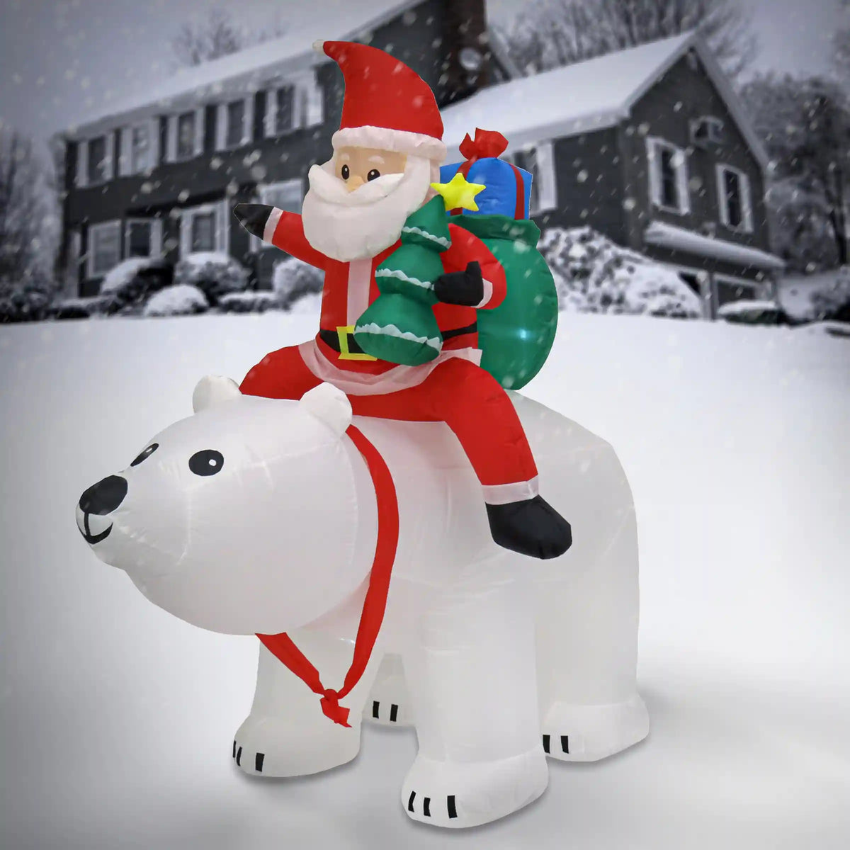 6 ft. Inflatable Santa Riding Polar Bear, Plug-In