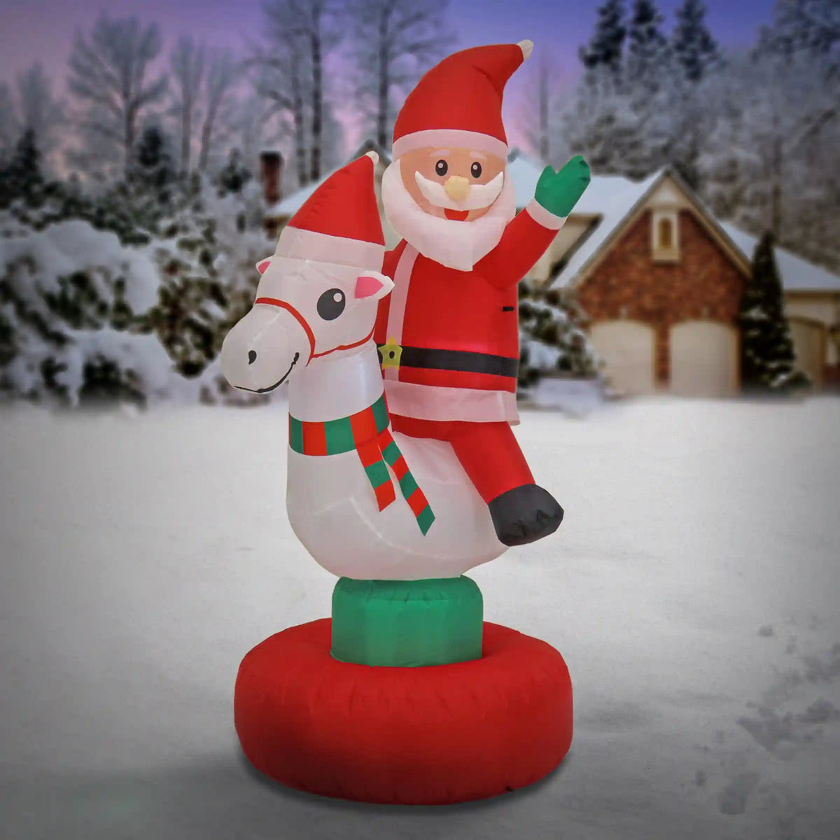 6 ft. Red Inflatable Blow Up Santa on Horse, Plug-In