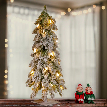 2 ft. Pre-Lit Snowy Downswept Forest Tree with Clear Lights, Plug-In