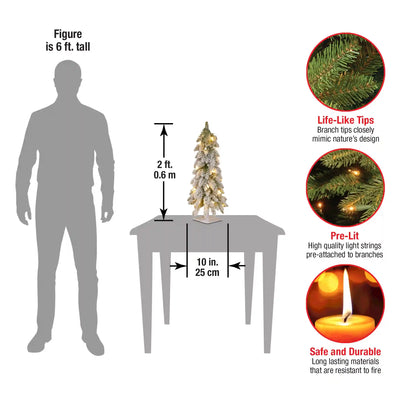 2 ft. Pre-Lit Snowy Downswept Forest Tree with Clear Lights, Plug-In