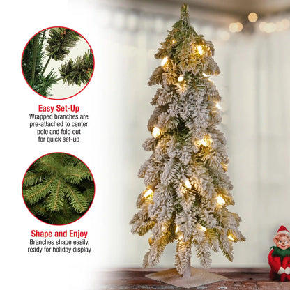 2 ft. Pre-Lit Snowy Downswept Forest Tree with Clear Lights, Plug-In