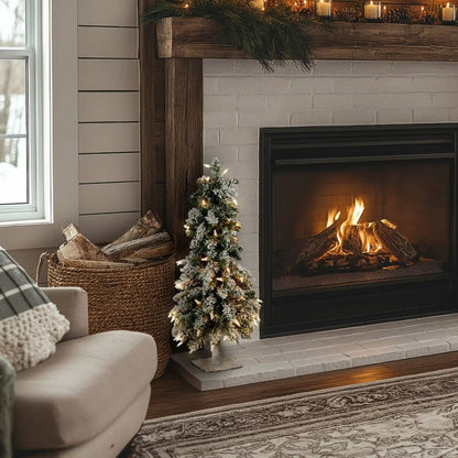 2 ft. Pre-Lit Snowy Downswept Forest Tree with Clear Lights, Plug-In
