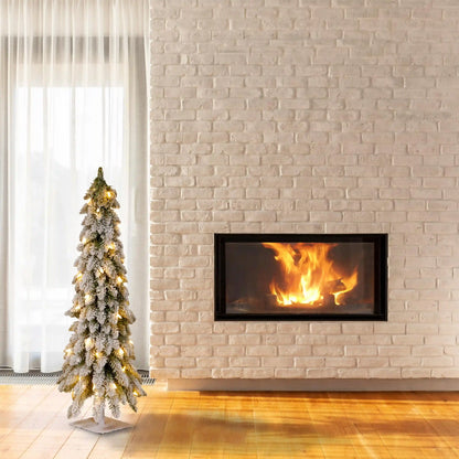 3 ft. Pre-Lit Snowy Downswept Forest Tree with Clear Lights, Plug-In