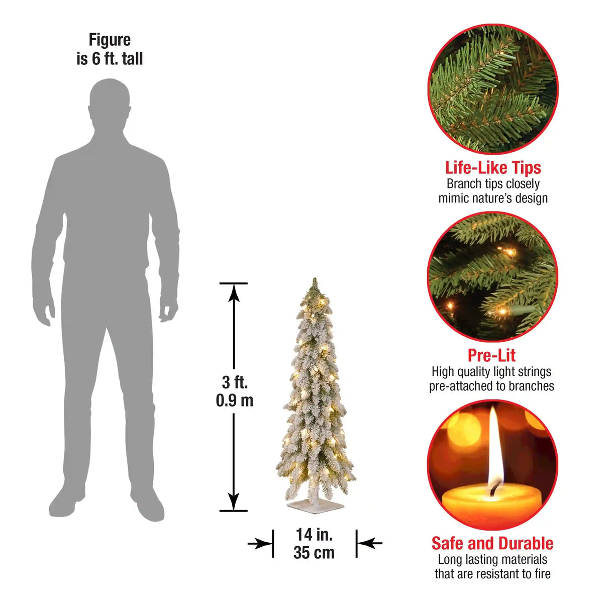 3 ft. Pre-Lit Snowy Downswept Forest Tree with Clear Lights, Plug-In
