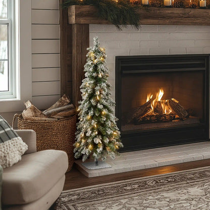3 ft. Pre-Lit Snowy Downswept Forest Tree with Clear Lights, Plug-In