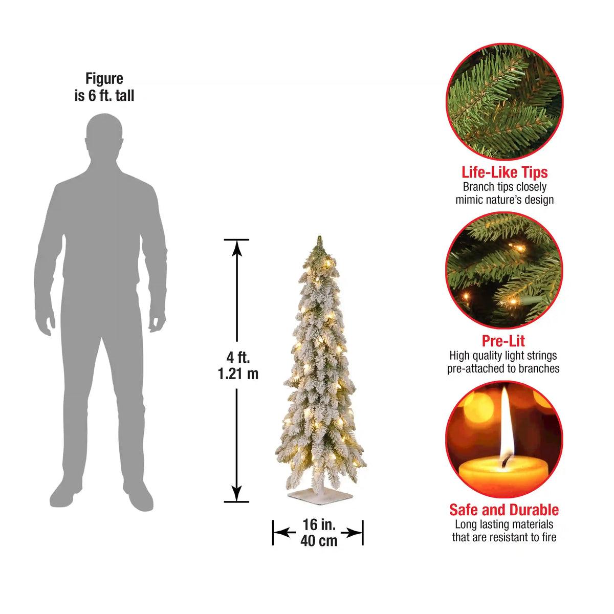 4 ft. Pre-Lit Snowy Downswept Forest Tree with Clear Lights, Plug-In