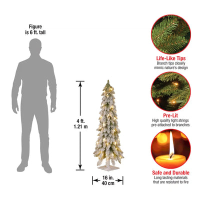 4 ft. Pre-Lit Snowy Downswept Forest Tree with Clear Lights, Plug-In
