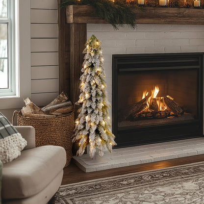 4 ft. Pre-Lit Snowy Downswept Forest Tree with Clear Lights, Plug-In